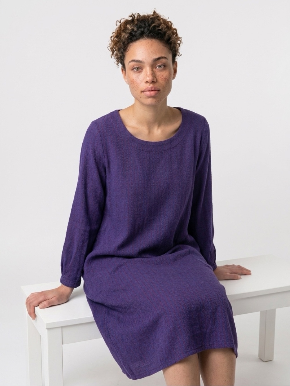 Handwoven Linen Dress with long sleeves